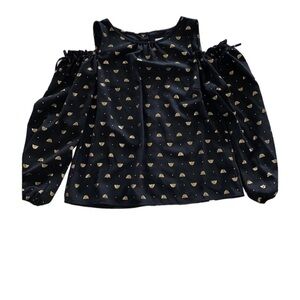 Lauren Conrad Size XS Black and Gold Bumblebee Novelty Print Cold-Shoulder Top